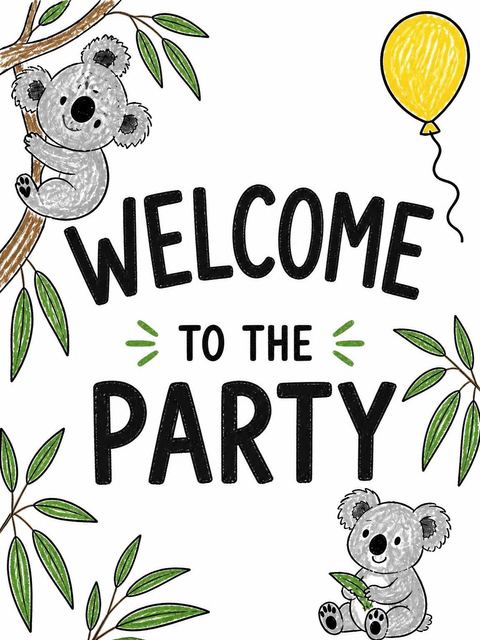 Welcome sign in the Crayon Texture Koala 2nd Birthday Invitation design