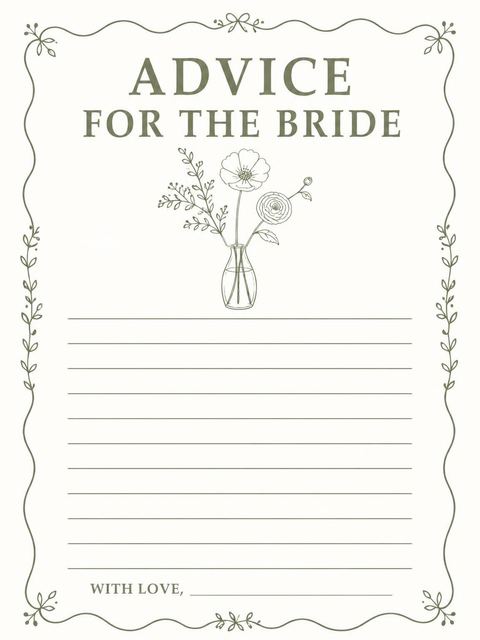 Advice card in the Olive Line-Art Botanical Bridal Shower design