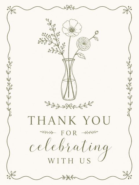 Thank-you flat in the Olive Line-Art Botanical Bridal Shower design