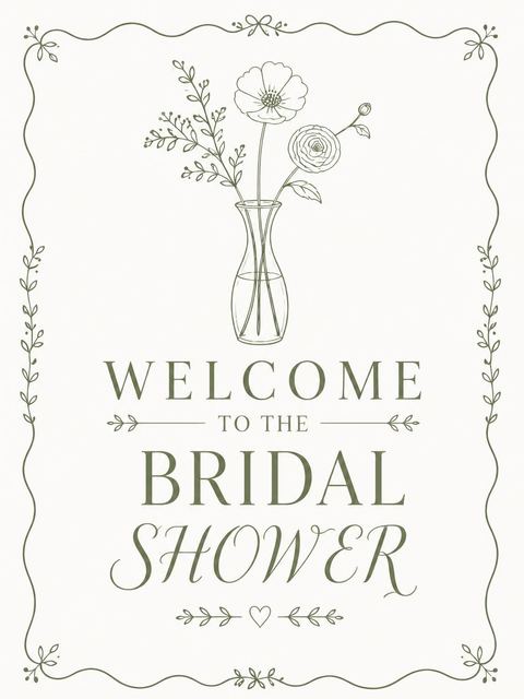 Welcome sign in the Olive Line-Art Botanical Bridal Shower design