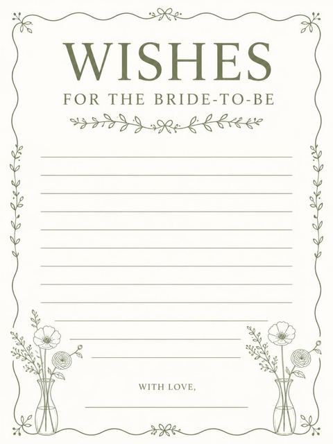 Wishes page in the Olive Line-Art Botanical Bridal Shower design