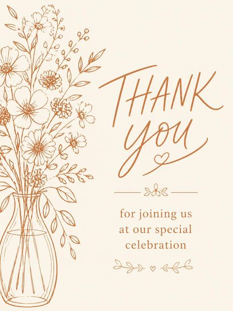 Thank-you flat in the Copper Wildflower Line-Art 45th Birthday Invitation design