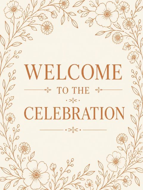 Welcome sign in the Copper Wildflower Line-Art 45th Birthday Invitation design
