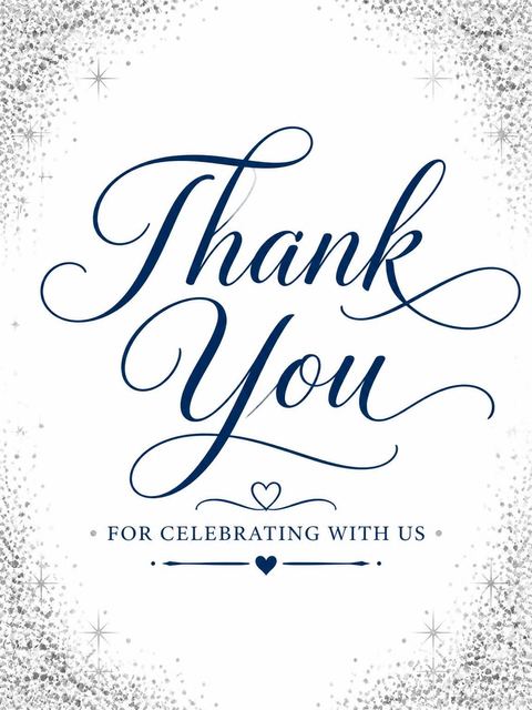 Thank-you flat in the Silver Metallic 50th Birthday Invitation design
