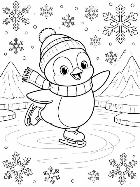 Coloring sheet in the Blue Penguin Winter 3rd Birthday design