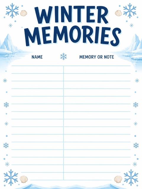 Guest sign-in sheet in the Blue Penguin Winter 3rd Birthday design