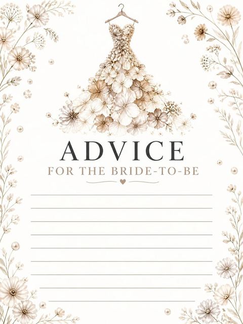Advice card in the Watercolor Hydrangea Gown Bridal Shower design
