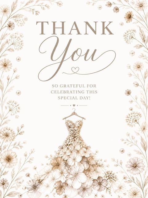 Thank-you flat in the Watercolor Hydrangea Gown Bridal Shower design