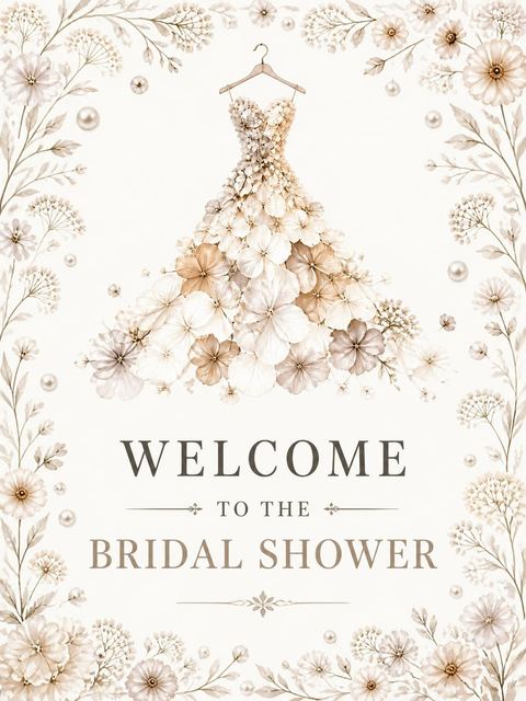 Welcome sign in the Watercolor Hydrangea Gown Bridal Shower design
