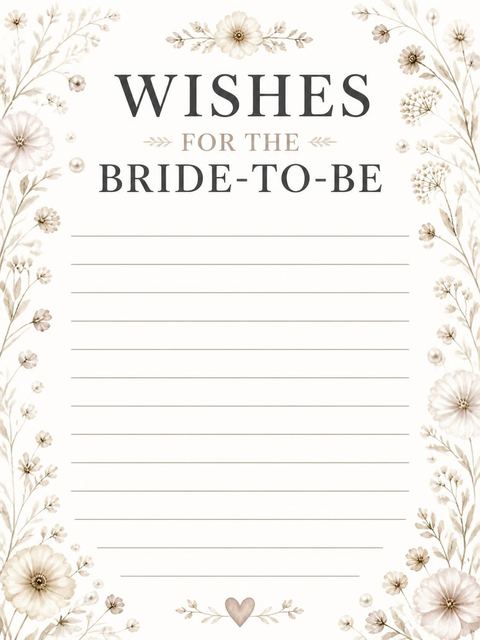Wishes page in the Watercolor Hydrangea Gown Bridal Shower design