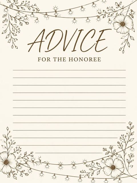 Advice card in the Sepia Line-Art Floral 75th Birthday Invitation design