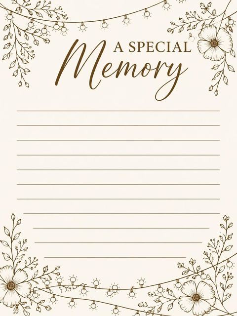 Memory card in the Sepia Line-Art Floral 75th Birthday Invitation design