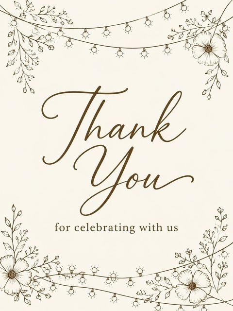 Thank-you flat in the Sepia Line-Art Floral 75th Birthday Invitation design