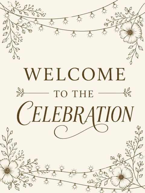 Welcome sign in the Sepia Line-Art Floral 75th Birthday Invitation design
