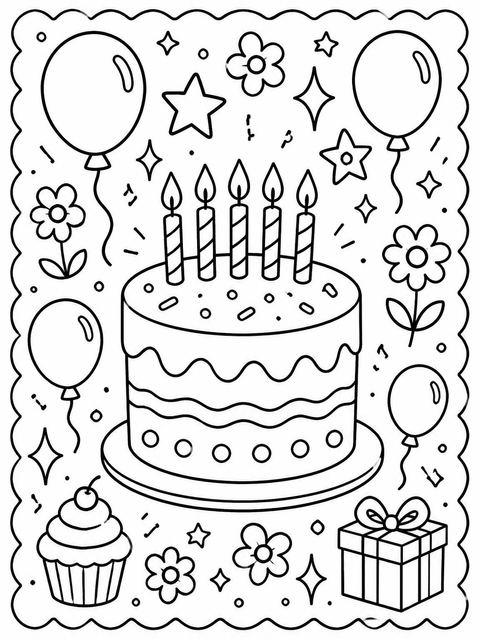 Coloring sheet in the Pink Scalloped Balloon 8th Birthday Invitation design