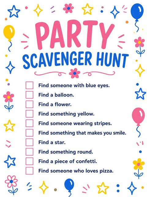 Scavenger hunt in the Pink Scalloped Balloon 8th Birthday Invitation design