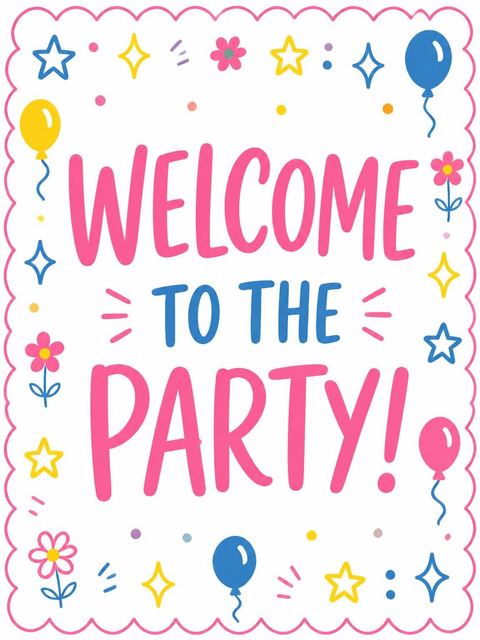 Welcome sign in the Pink Scalloped Balloon 8th Birthday Invitation design