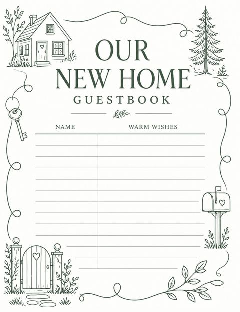 Guest sign-in sheet in the Forrest Green Housewarming Invitation design