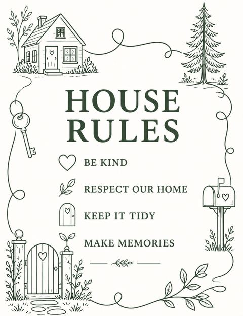 House rules sign in the Forrest Green Housewarming Invitation design