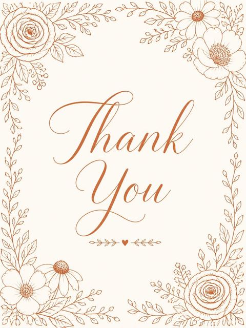 Thank-you flat in the Terracotta Botanical Line Art Bridal Shower design
