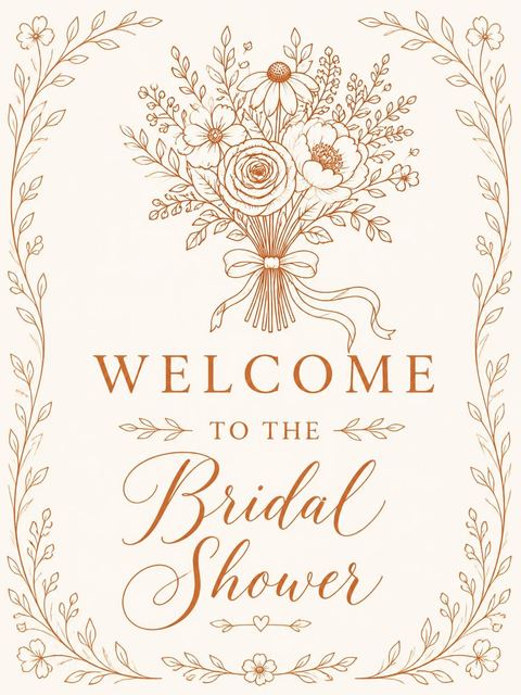 Welcome sign in the Terracotta Botanical Line Art Bridal Shower design