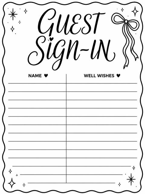 Guest sign-in sheet in the Black and White Bow 2nd Birthday design