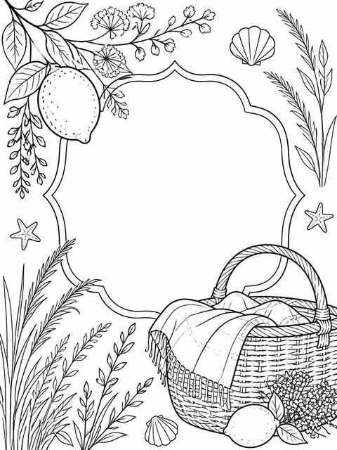 Coloring sheet in the Watercolor Lemon Picnic Beach Party Invitation design