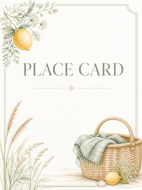 Place card in the Watercolor Lemon Picnic Beach Party Invitation design