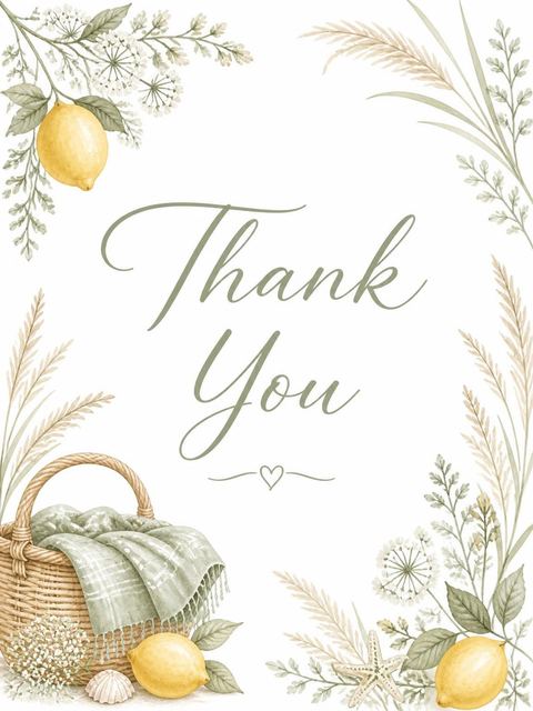 Thank-you flat in the Watercolor Lemon Picnic Beach Party Invitation design
