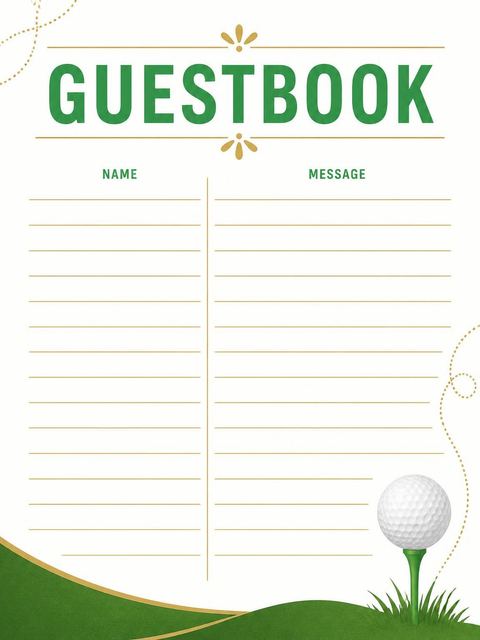 Guest sign-in sheet in the Gold Golf Ball 1st Birthday design