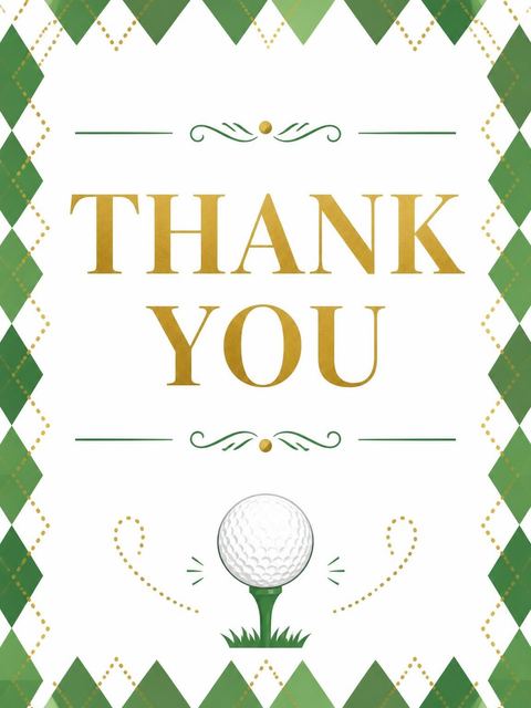 Thank-you flat in the Gold Golf Ball 1st Birthday design