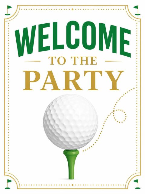 Welcome sign in the Gold Golf Ball 1st Birthday design