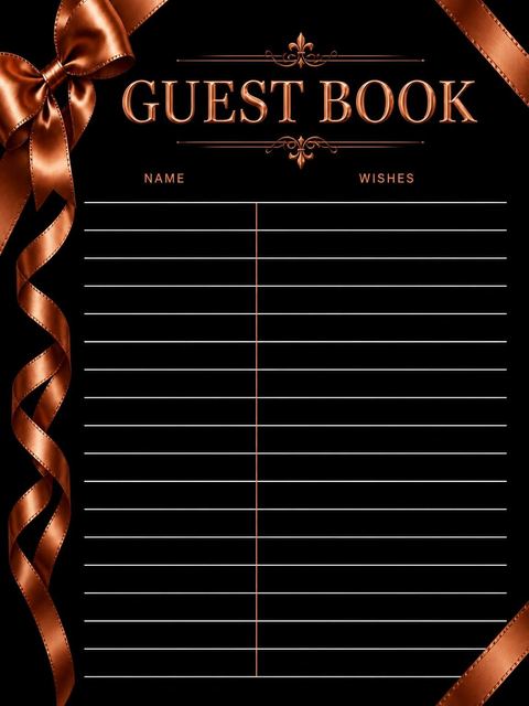 Guest sign-in sheet in the Copper Ribbon Matte Black Birthday design
