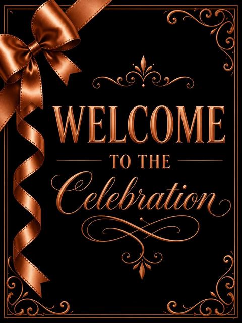Welcome sign in the Copper Ribbon Matte Black Birthday design