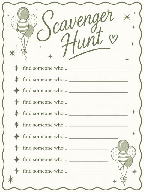 Scavenger hunt in the Olive Balloon Scalloped 7th Birthday Invitation design