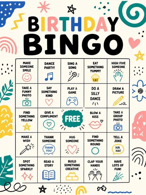 Bingo grid in the Doodle Motif Multicolored 3rd Birthday design