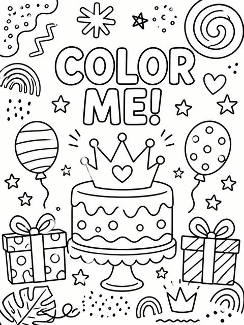 Coloring sheet in the Doodle Motif Multicolored 3rd Birthday design