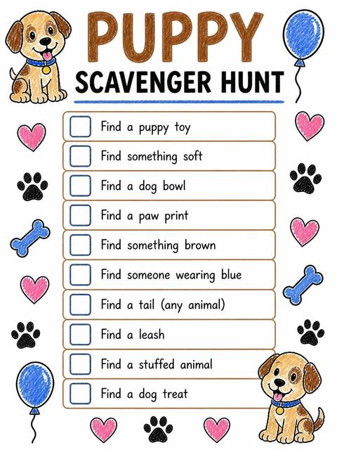 Scavenger hunt in the Crayon Puppy Illustration 10th Birthday design