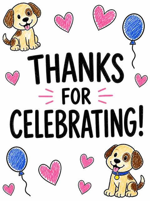 Thank-you flat in the Crayon Puppy Illustration 10th Birthday design