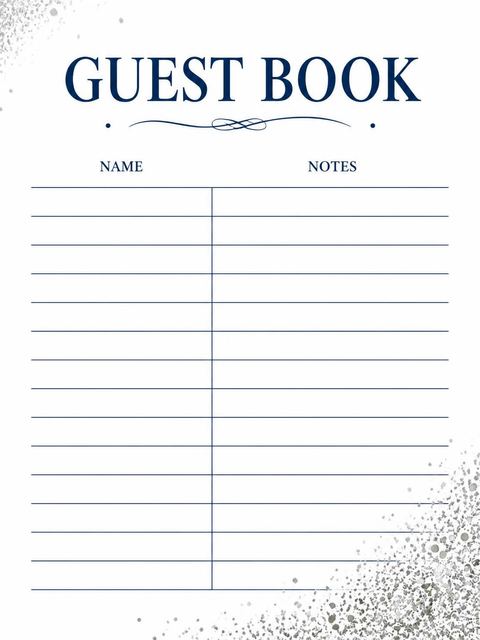 Guest sign-in sheet in the Metallic Silver Navy 80th Birthday design