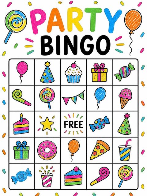Bingo grid in the Crayon Candy Motif 9th Birthday Invitation design