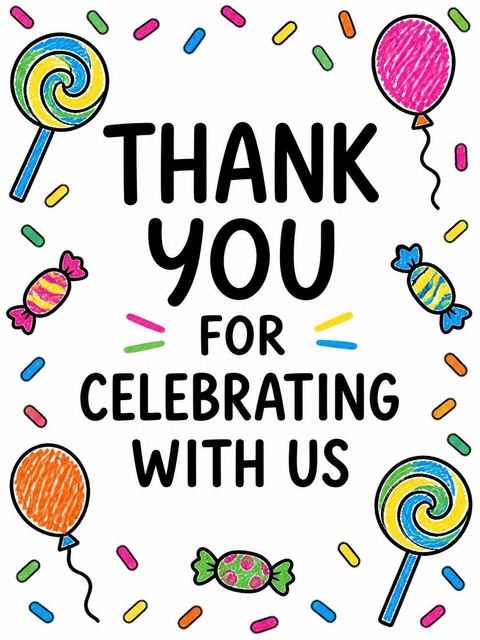 Thank-you flat in the Crayon Candy Motif 9th Birthday Invitation design