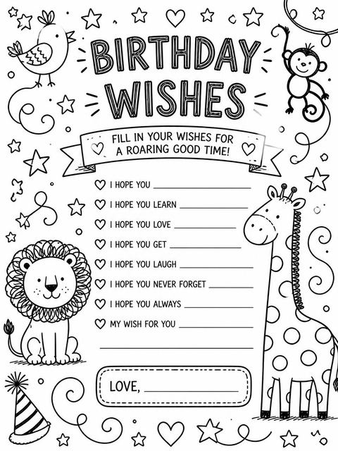 Coloring sheet in the Safari First Birthday design