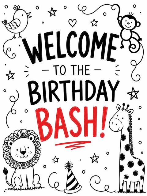 Welcome sign in the Safari First Birthday design