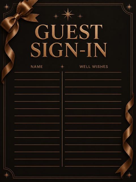 Guest sign-in sheet in the Bronze Ribbon Metallic 75th Birthday design