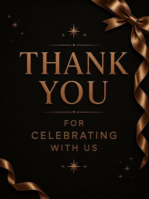 Thank-you flat in the Bronze Ribbon Metallic 75th Birthday design