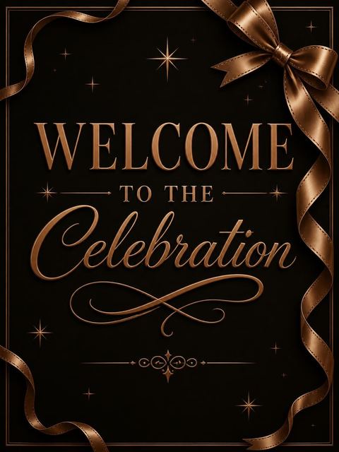 Welcome sign in the Bronze Ribbon Metallic 75th Birthday design