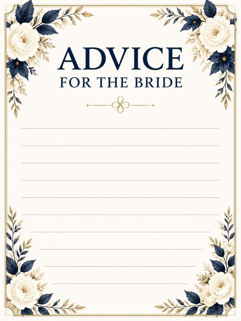 Advice card in the Navy Floral Gold Border Bridal Shower design