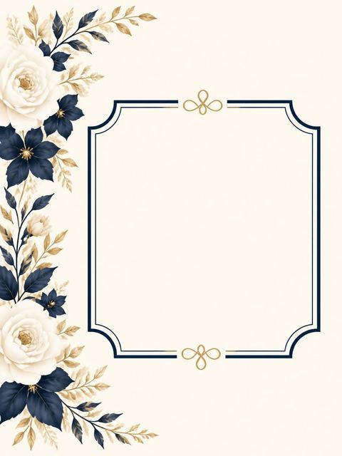 Place card in the Navy Floral Gold Border Bridal Shower design