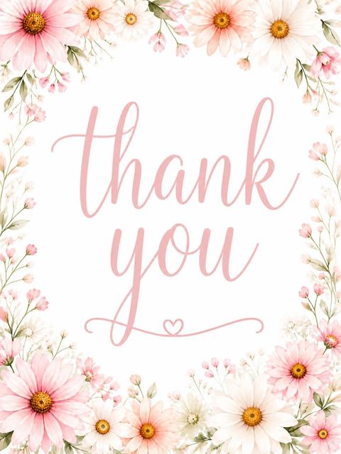 Thank-you flat in the Pink Watercolor Daisy Baby Shower design